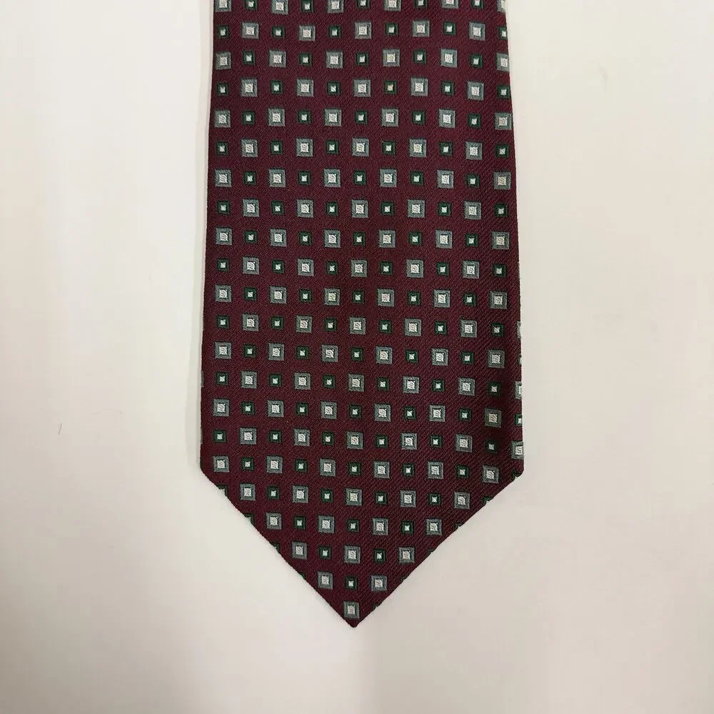 Polo Ralph Lauren Silk Tie Mens Burgundy Geometric Diamond Pattern Made in USA